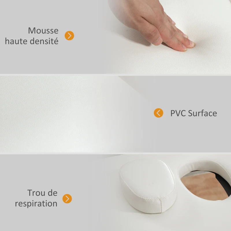 HOMCOM Table de massage pliante, lit de massage 2 zones, hauteur réglable, oreiller facial amovible, 186 x 60 x 61-87 cm, crème