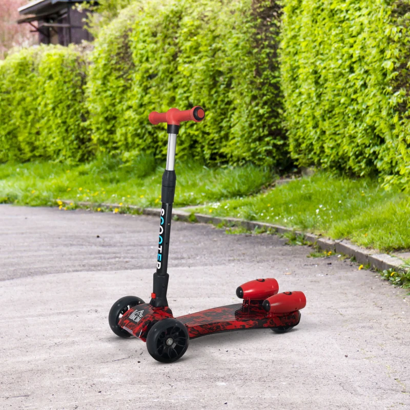 HOMCOM Patinete para Niños Scooter Plegable con Altura Ajustable de 4 Niveles y Música Luces y Nebulizador de Agua +3 Años 62x27x63-81 cm Rojo