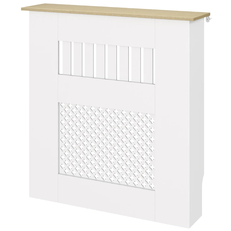 HOMCOM Couvercle de Radiateur en Bois à Lattes avec Détails Croisés et Étagère Supérieure, 78 x 19 x 81 cm, Blanc