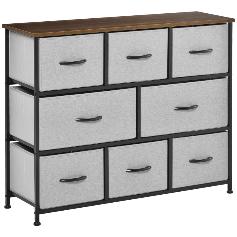HOMCOM Commode Chiffonnier Meuble de Rangement 8 tiroirs Pliables en Tissu 100 x 30 x 78,5 cm Gris