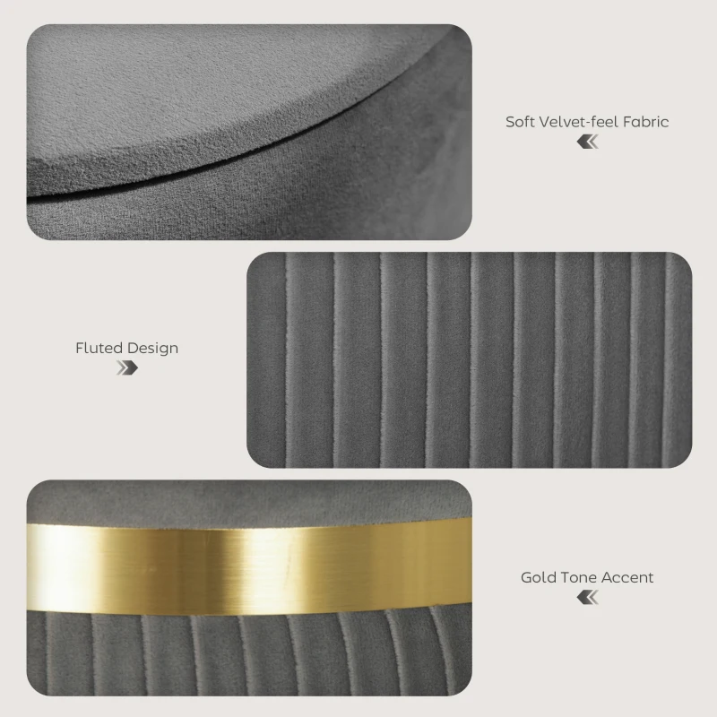 HOMCOM Velvet-Feel Storage Ottoman - Grey