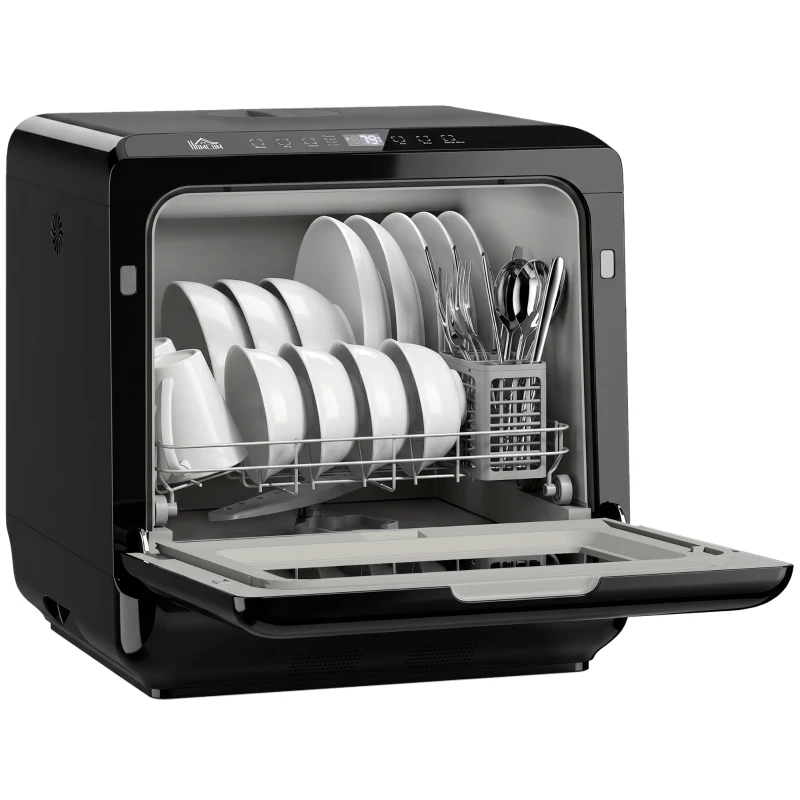 HOMCOM Tischgeschirrspüler, mit integriertem 6-Liter-Wassertank, 5 Programmen, 4 Gedecke, LED-Display Schwarz