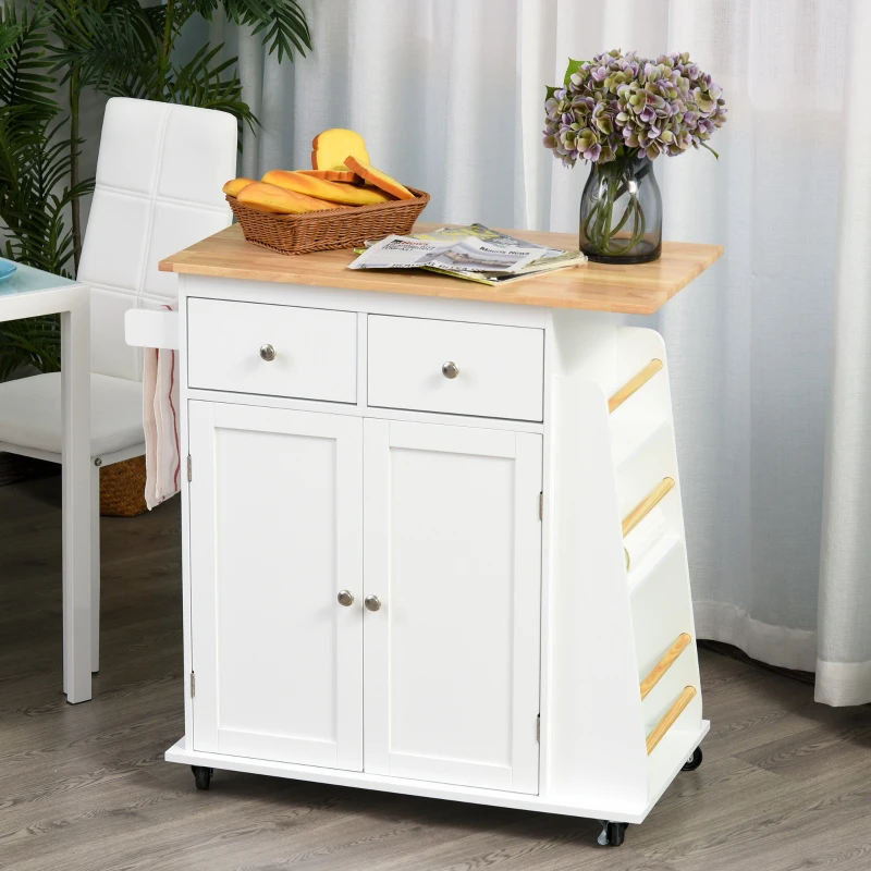 HOMCOM Desserte de cuisine ilôt cuisine avec plan de travail étagère range-bouteilles porte-torchons 2 tiroirs placard