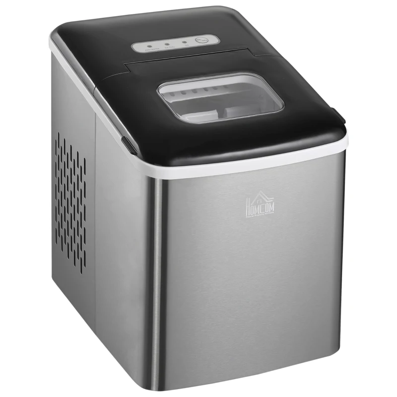 HOMCOM Ice Maker Machine Countertop, 9 Ice Cubes in 8 Mins, 12KG in 24Hrs, Self-Cleaning Portable Ice Cube Maker w/ Adjustable Ice Size, Ice Scoop, Basket, Stainless Steel, No Plumbing Required, Black