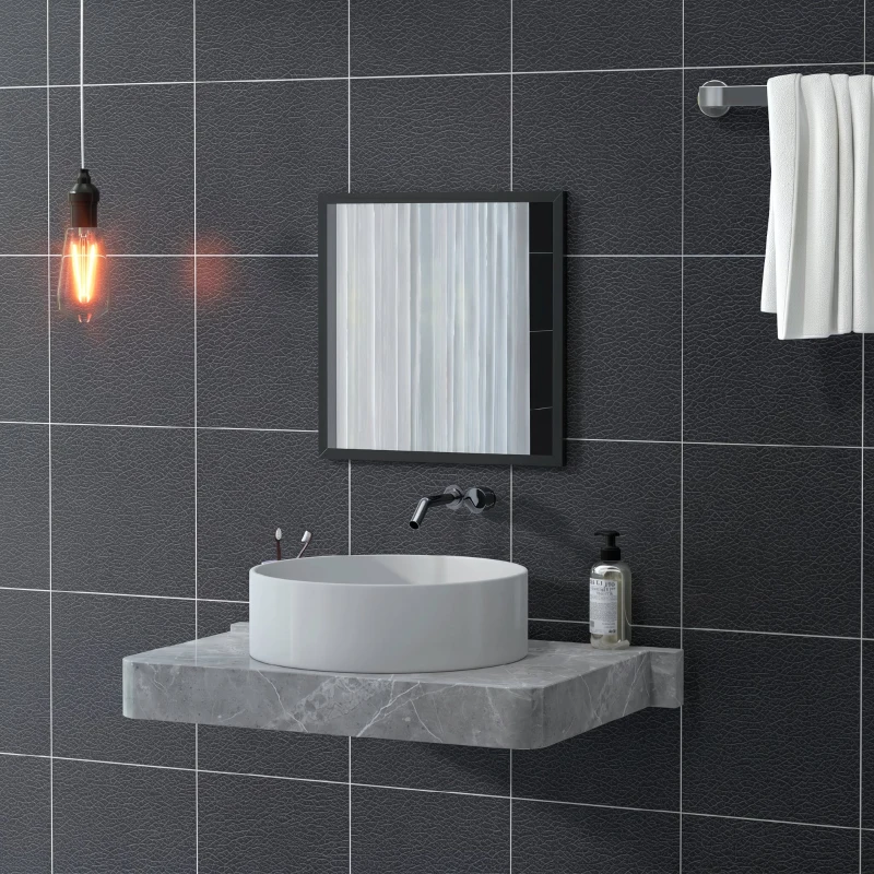 HOMCOM Specchio da Parete Rettangolare con Ganci, Specchio a Muro in Vetro e MDF, 50x50 cm, Nero