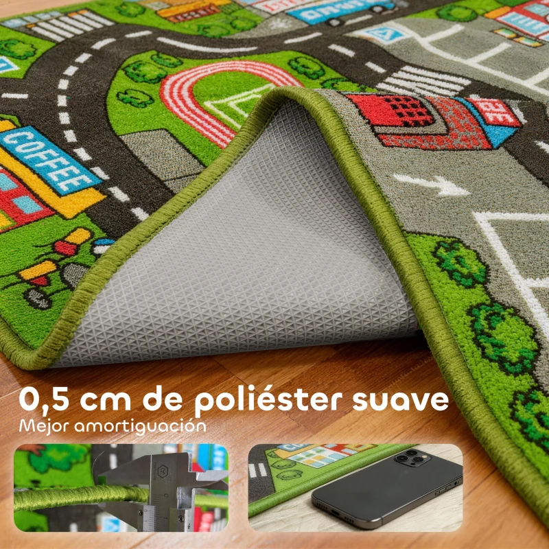 AIYAPLAY Alfombra Infantil Carretera de Ciudad 160x100 cm Alfombra Educativa Antideslizante para Gateo y Jugar con Coches