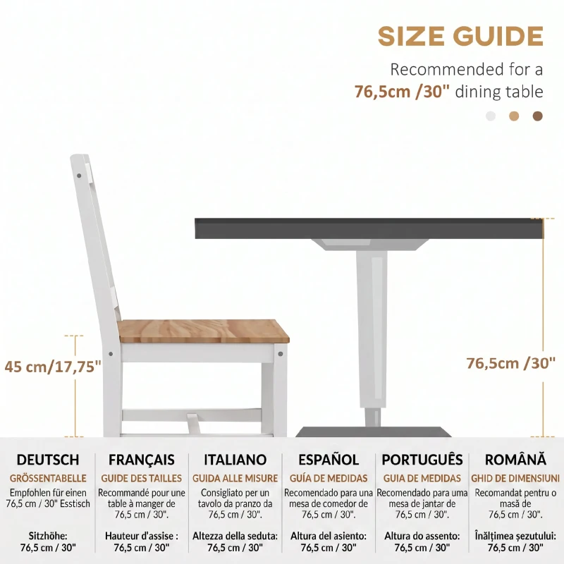 HOMCOM Set 4 Scaune pentru Bucătărie și Living cu Spătar în Formă de Cruce, din Lemn de Pin, 41x46,5x86 cm