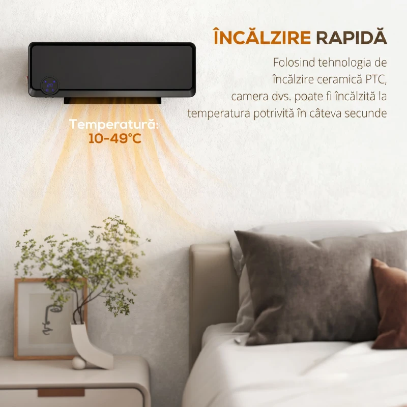 HOMCOM Încălzitor electric de perete cu 3 moduri, Negru