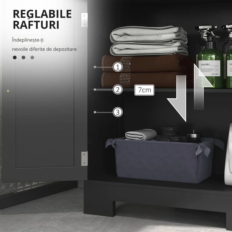 kleankin Mobilier Baie Multi-rangamente Mare Niche 2 sertare Dulap Ușă Dublă cu raft Negru