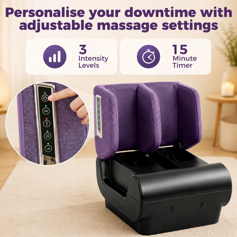 HOMCOM 2 in 1 Foot and Calf Massager with Heat, Air Compression, Timer, 3 Modes & Intensities, Purple and Black