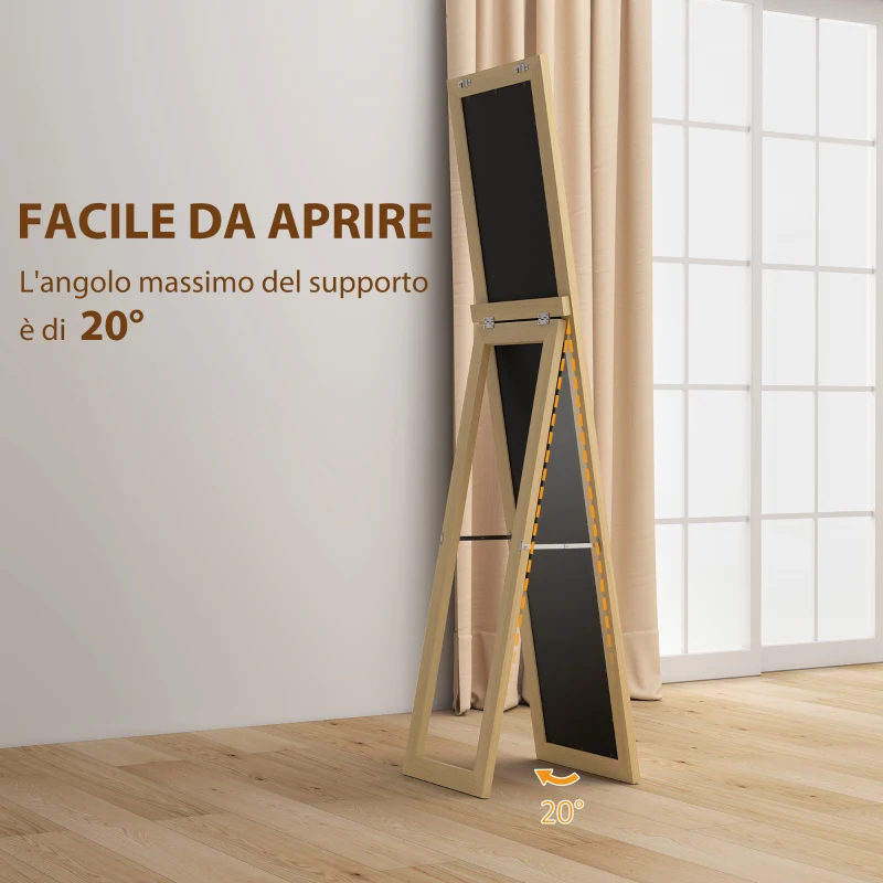 HOMCOM Specchio Verticale da Parete o da Terra con Cornice in MDF, 37x40x155 cm, Quercia e Trasparente
