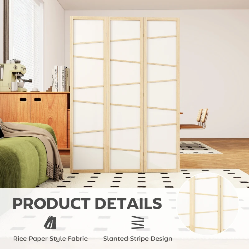 HOMCOM Wooden Folding Privacy Screen, 3 Panel Room Divider for Bedroom, Natural Wood Finish