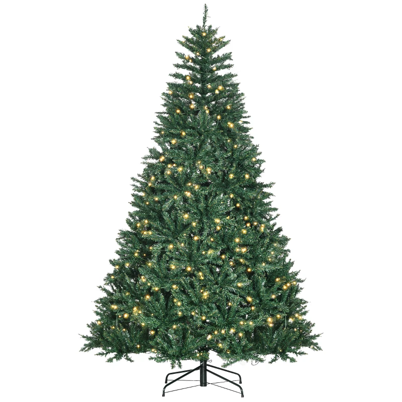 HOMCOM Árbol de Navidad Artificial 210 cm con 700 LED Blanco Cálido 2154 Puntas, Base Metálica Plegable Verde