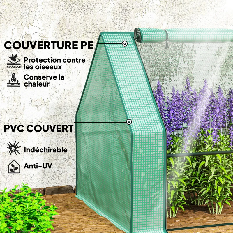 Outsunny Mini Serre de Jardin mini serre tunnel 4 fenêtres avec Zip enroulables Acier PE 140 g/m² Anti-UV 360x90x90cm Vert