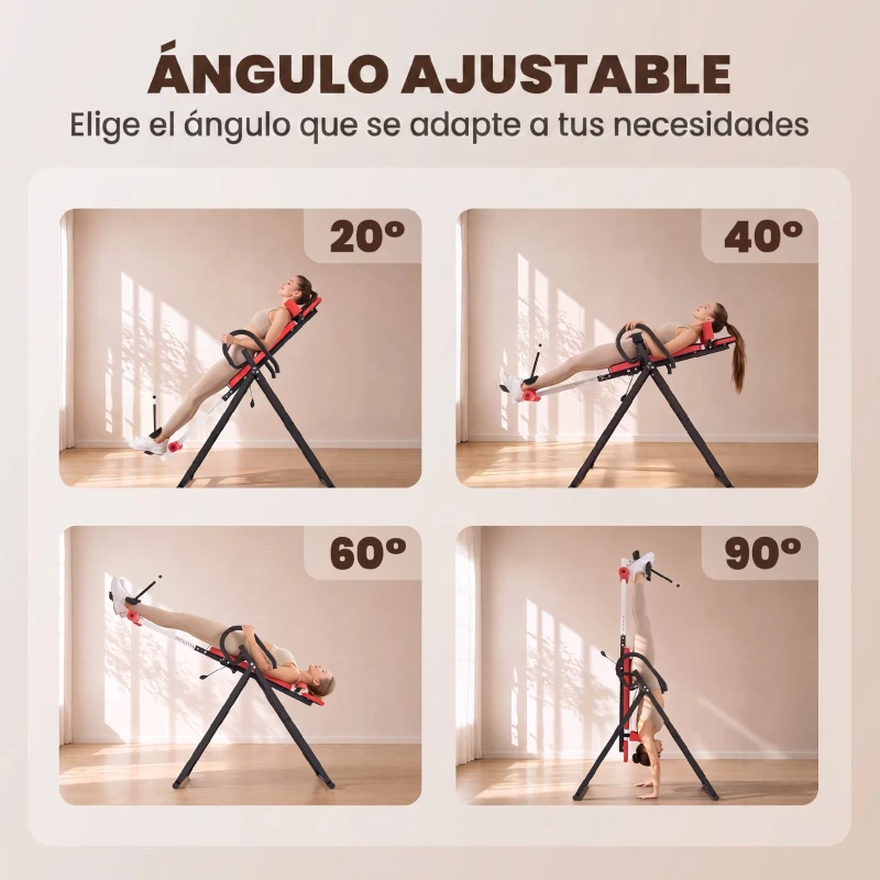 SPORTNOW Tabla de Inversión Plegable con Ángulos 20°/40°/60° y 0-90° 13 Ajustes para 130-190 cm Soporte Lumbar Cinturón