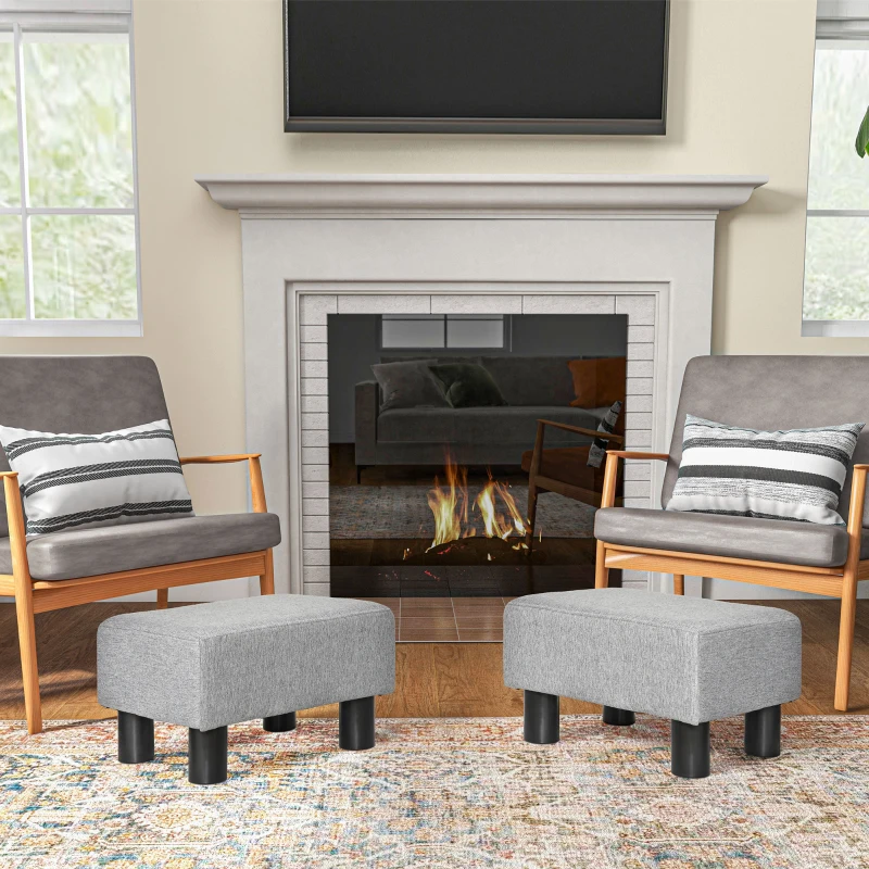 HOMCOM Lot de 2 poufs repose-pied tabouret bas en tissu de lin capacité de charge 150 Kg 40 x 30 x 24 cm gris