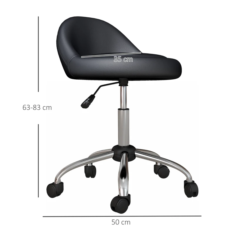 HOMCOM Sgabello con Ruote, Seduta Girevole, Altezza Regolabile e Rivestimento in Finta Pelle PU, Nero