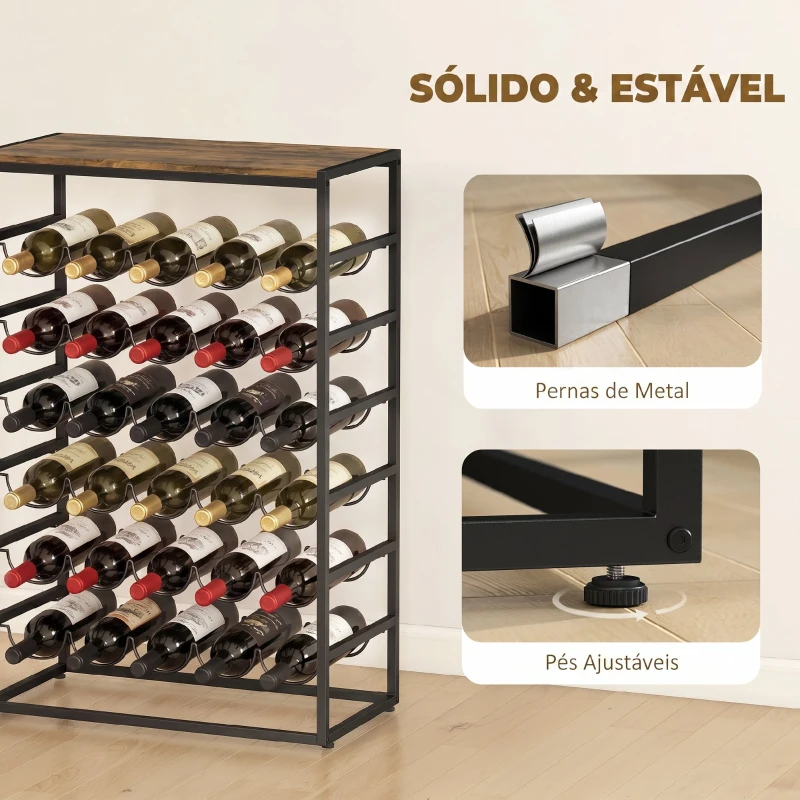 HOMCOM Garrafeira para 30 Garrafas de 6 Níveis com Superfície de Madeira Estilo Industrial 59x30x88,5 cm Castanho Rústico