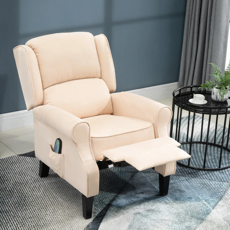 HOMCOM Sillón de Masaje Reclinable con Mando a Distancia 2 Zonas de Masaje y Tapizado en Tejido de Ante 78x83x101 cm Crema