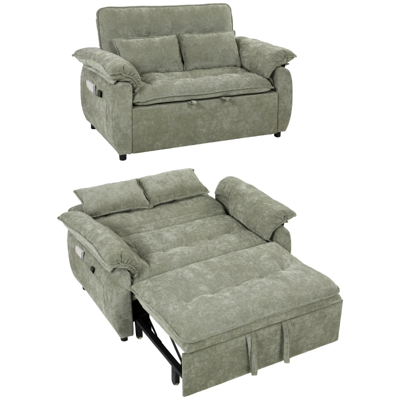HOMCOM Canapé Convertible 2 Places, Canapé-Lit 3 en 1 Velours 137 cm, Dossier Réglable, Assise Large, 2 Oreillers, Vert