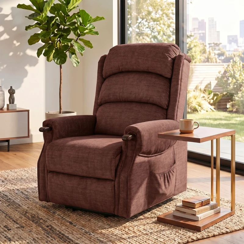 HOMCOM Power Lift Recliner with Vibration Massage and Heat, Lift Chair for Tall with Wood Grip, Pocket Spring, Brown