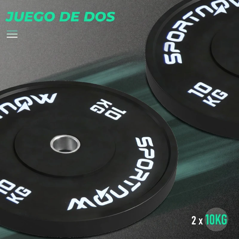 SPORTNOW Discos Pesas Olímpicos 2x10 kg Agujero Ø50 mm de Goma para Barras y Mancuernas para Casa y Gimnasio Negro