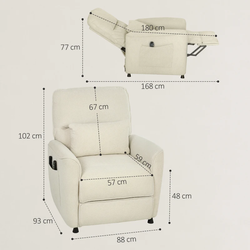 HOMCOM Sillón Relax Reclinable Eléctrico con Calor Lumbar Masaje Vibración Motor Silencioso Función de Memoria Crema