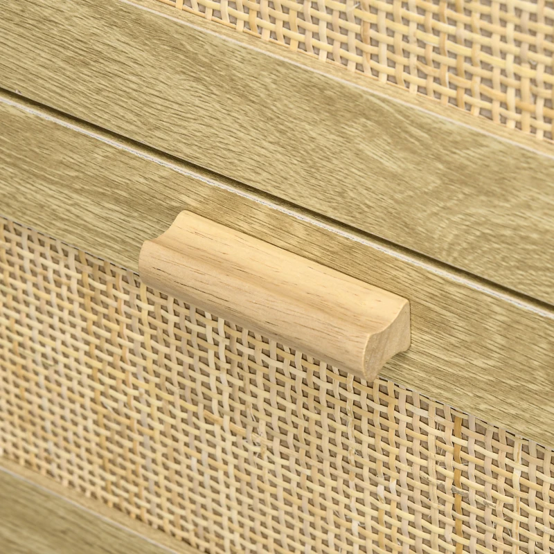 HOMCOM Mobile Cassettiera 4 Cassetti Stile Boho in Legno e Rattan, 90x45x108.5cm, Rovere