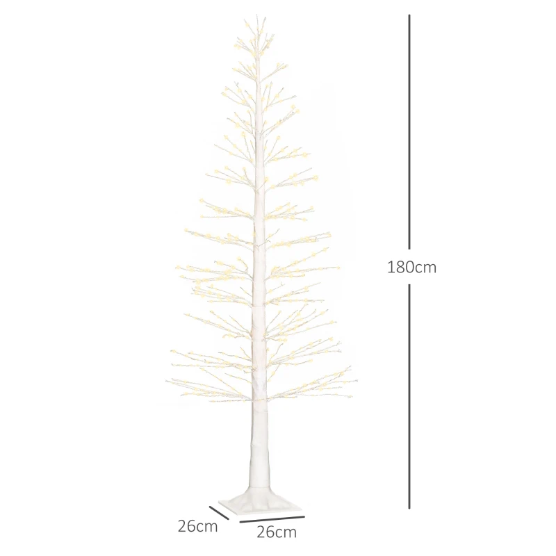 HOMCOM Kunstboom met LED-verlichting, 180 cm hoge kerstboom, realistische schors, Wit