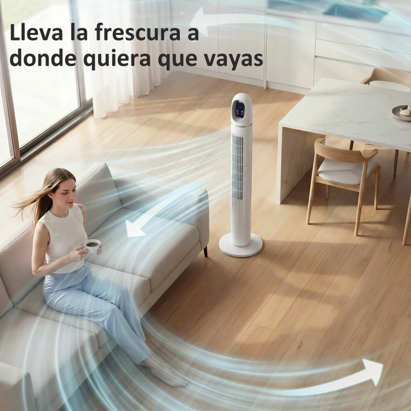 HOMCOM Ventilador de Torre con Control Remoto 3 Velocidades 3 Modos Temporizador 24H Oscilación 70° Pantalla LED Blanco