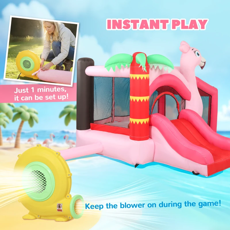 AIYAPLAY Inflatable Bounce House for Kids with Slide, Ball Pit, Basketball Hoop and Blower for Indoor Outdoor Garden, Pink