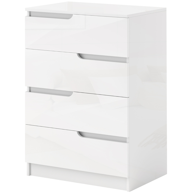 HOMCOM Moderne Kommode, Kleiderschrank, 4 Schubladen, Holz, Kippschutz, Fußpolster, Weiß(m-11)
