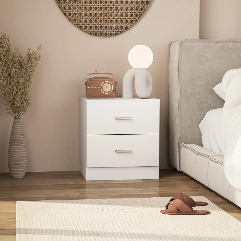 HOMCOM Set of 2 Modern Nightstands, Bedside Tables with 2 Storage Drawers, Accent End Table for Bedroom and Living Room, White