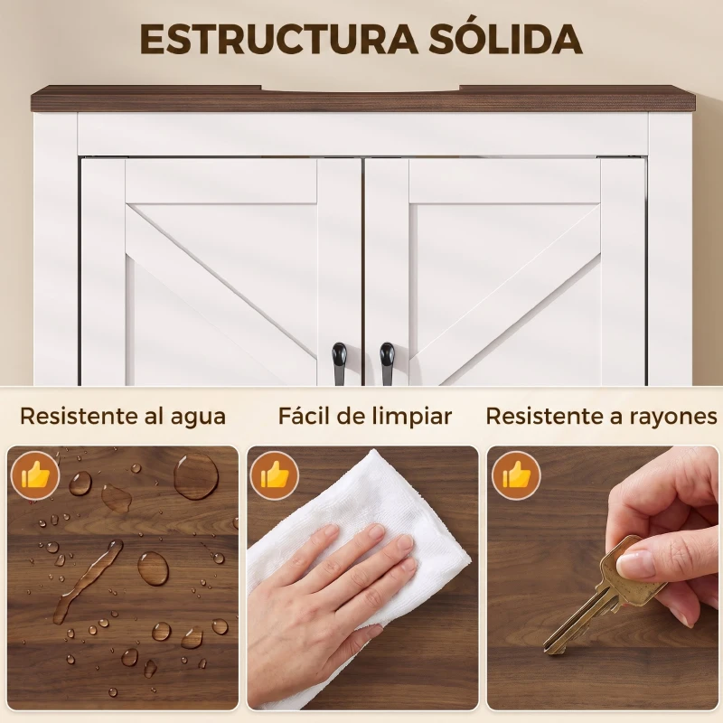 HOMCOM Mueble de Baño Bajo Lavabo Estilo Rústico con Estante Ajustable y 2 Puertas Tipo Granero Blanco