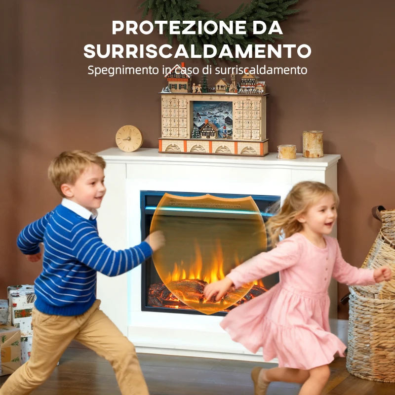 HOMCOM Camino Elettrico con Fiamma a 12 Colori e 5 Luminosità, Telecomando e Timer, 98x25x80 cm, Bianco e Nero