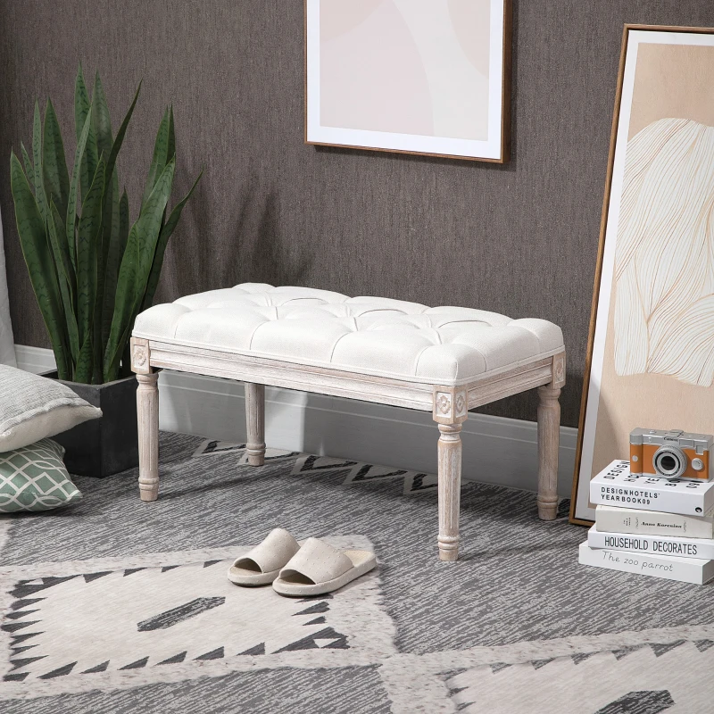 HOMCOM Panca Fondo Letto Imbottita con Rivestimento Effetto Lino e Gambe in Legno, 80x40x41cm, Beige
