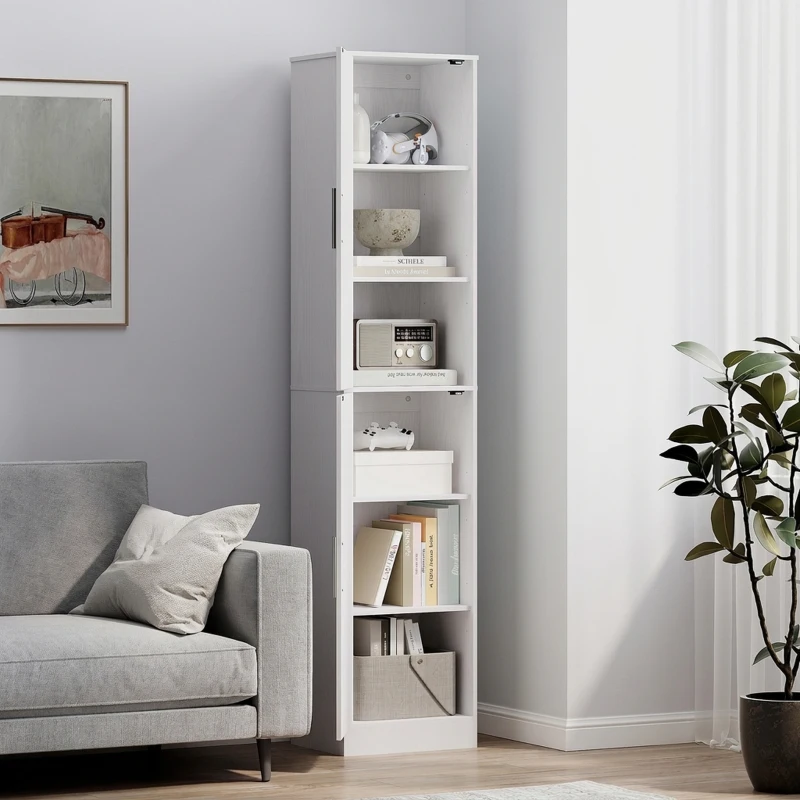 HOMCOM Meuble de salle de bain colonne avec 2 portes et 4 étagères réglables, 40 x 35 x 180 cm, blanc