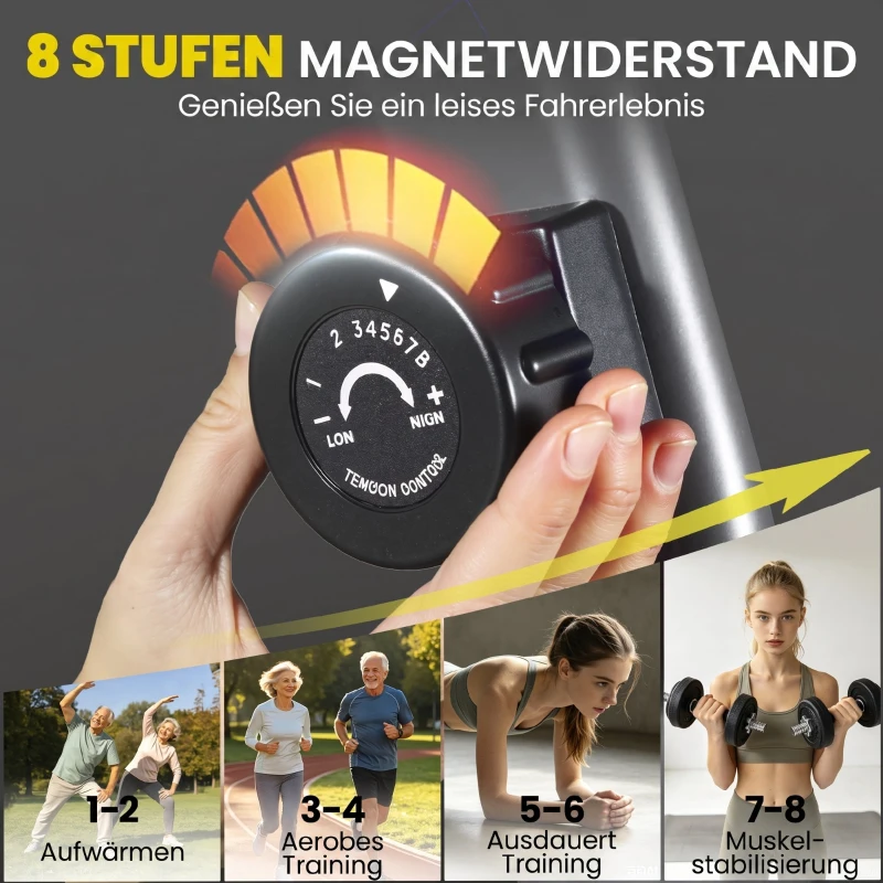 SPORTNOW Heimtrainer, Magnet-Liegerad, 8 Widerstandsstufen, verstellbar, LCD-Monitor, Metall, Kunststoff, Schwarz