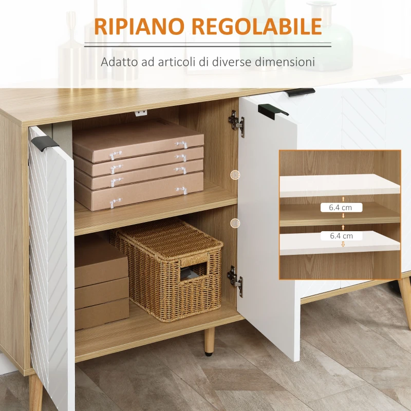 HOMCOM Mobile Contenitore con 2 Armadietti a Ripiani Regolabili, in Legno di Pino, 120x35x77.4 cm, color Legno e Bianco