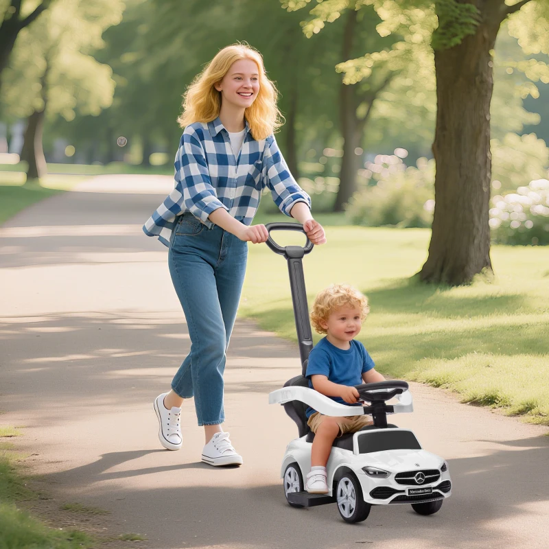 AIYAPLAY Porteur Enfants Mercedes-Benz sous Licence, Porteur Voiture à Pousser avec Poignée Amovible, 91 x 40 x 83 cm, Blanc