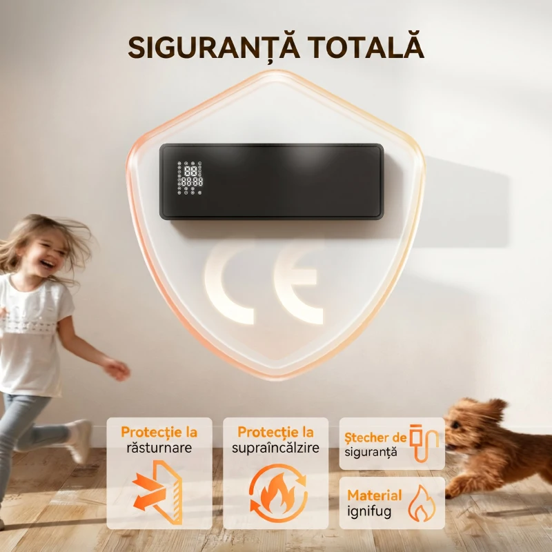 HOMCOM Aerotermă de perete cu Telecomandă, Negru