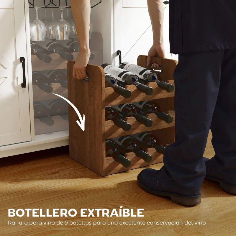HOMCOM Aparador de Cocina Rústico con Estantes Ajustables y Botellero Mueble Auxiliar para Comedor, Salón 120x37x88 cm Blanco