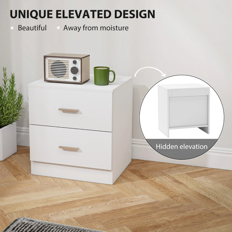 HOMCOM Set of 2 Modern Nightstands, Bedside Tables with 2 Storage Drawers, Accent End Table for Bedroom and Living Room, White