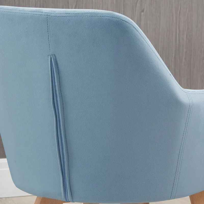 HOMCOM Lot de 2 chaises de salle à manger Fauteuil Assise rembourrée en tissu effet velours Pieds en bois, bleu
