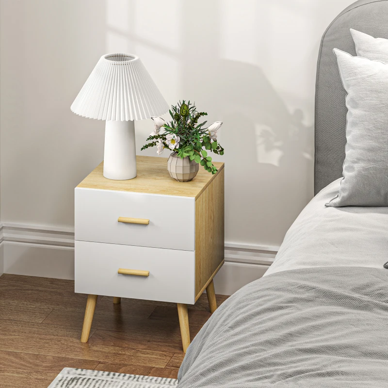 HOMCOM Table de chevet, table de nuit avec 2 tiroirs, style moderne, pour chambre à coucher, salon, 40 x 40 x 50 cm, chêne