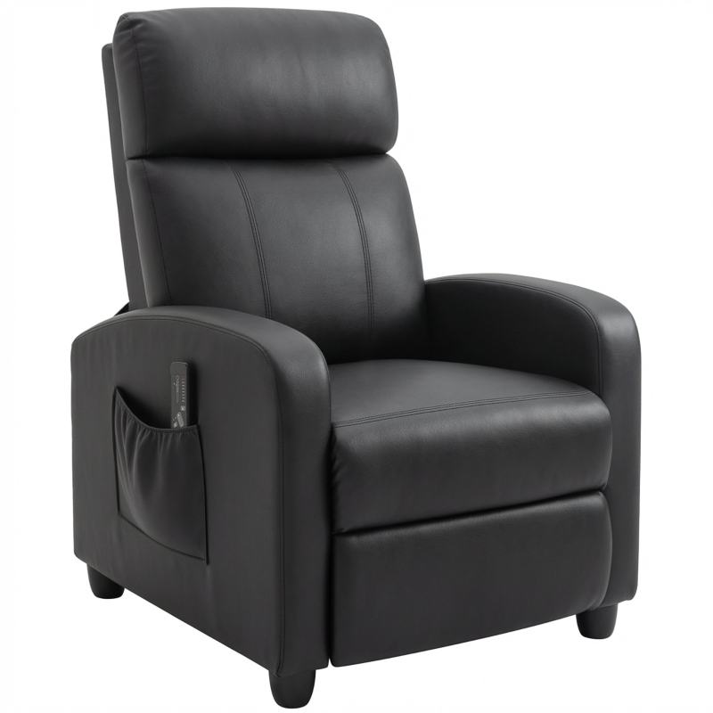 HOMCOM Relaxsessel Fernsehsessel mit Vibrationsmassage, Liegefunktion, 2 Massagepunkte, Fernbedienung, 68 x 88 x 98 cm Schwarz