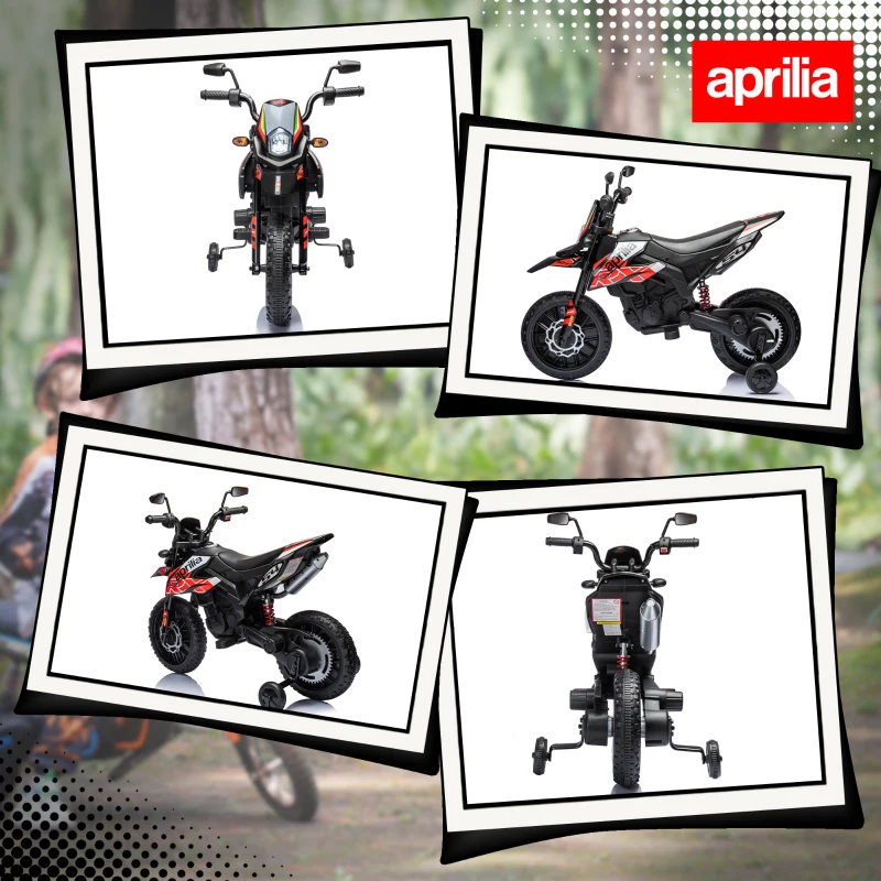 AIYAPLAY Elektro Motorrad Kinder 12 V Elektromotorrad mit 2 Motoren Stützrädern, Stoßdämpfer 13 Zoll Räder Musik, USB