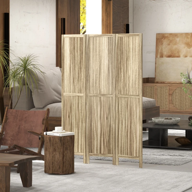 HOMCOM Paravent en bois de paulownia 3 panneaux 120 x 170 cm séparateur de pièce cloison de séparation pliable - naturel