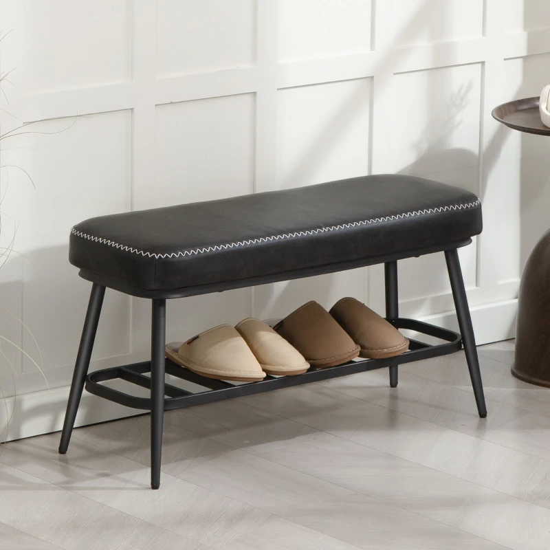 HOMCOM PU Leather Shoe Storage Bench - Charcoal Grey