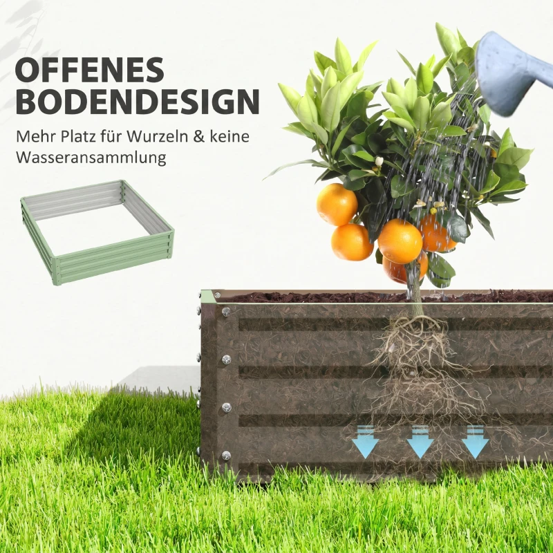 Outsunny Tuinbed, Plantenbak met Metalen Frame, Groen, 120 x 120 x 30 cm